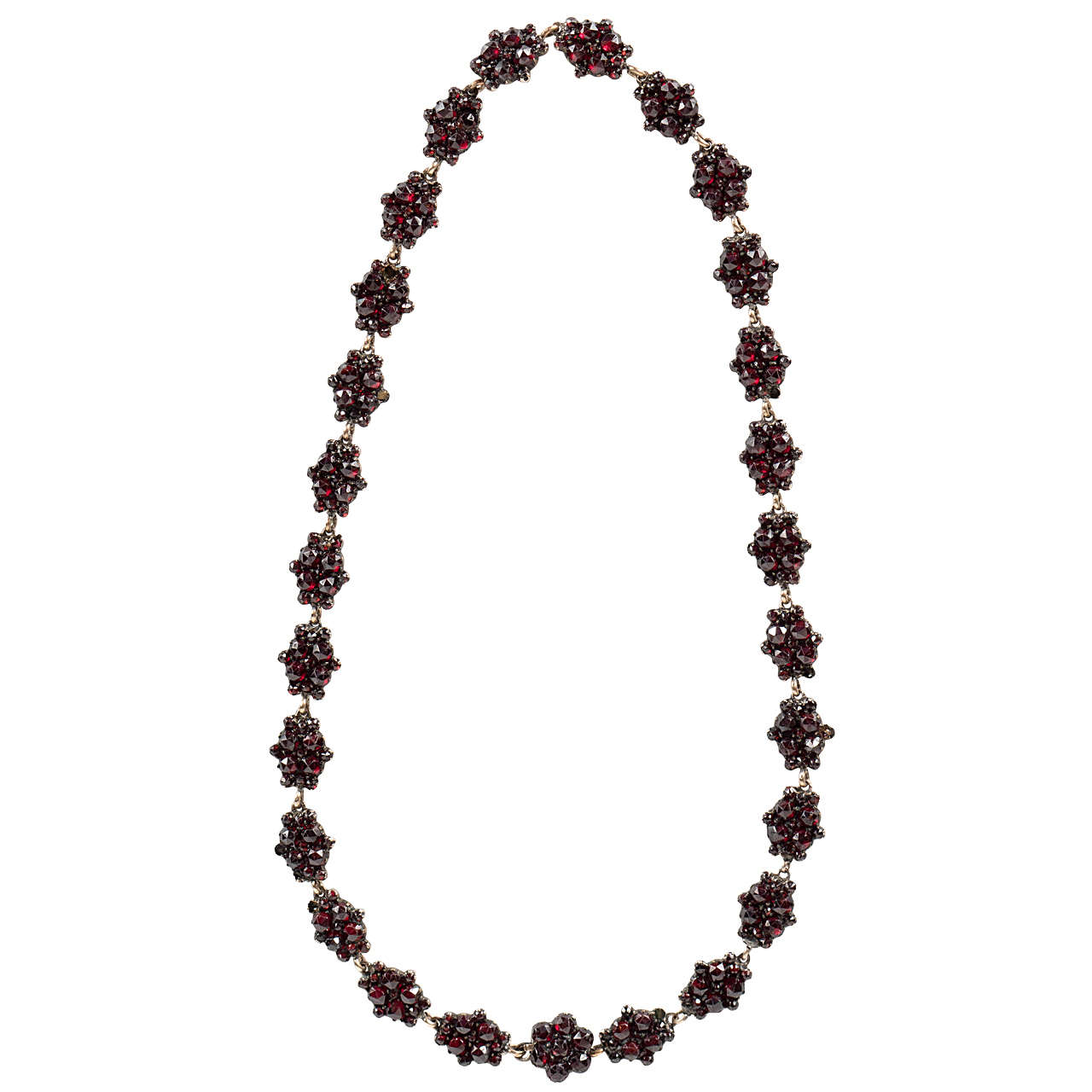 Exquisite Antique Bohemian Garnet Silver Gold Starburst Design Necklace
