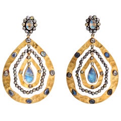 Stunning Moonstone & Diamond Dangling Earrings