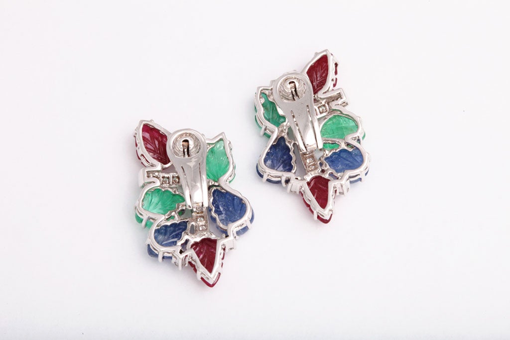 Carved Emerald Sapphire Ruby Leaves Diamond Bracelet 2