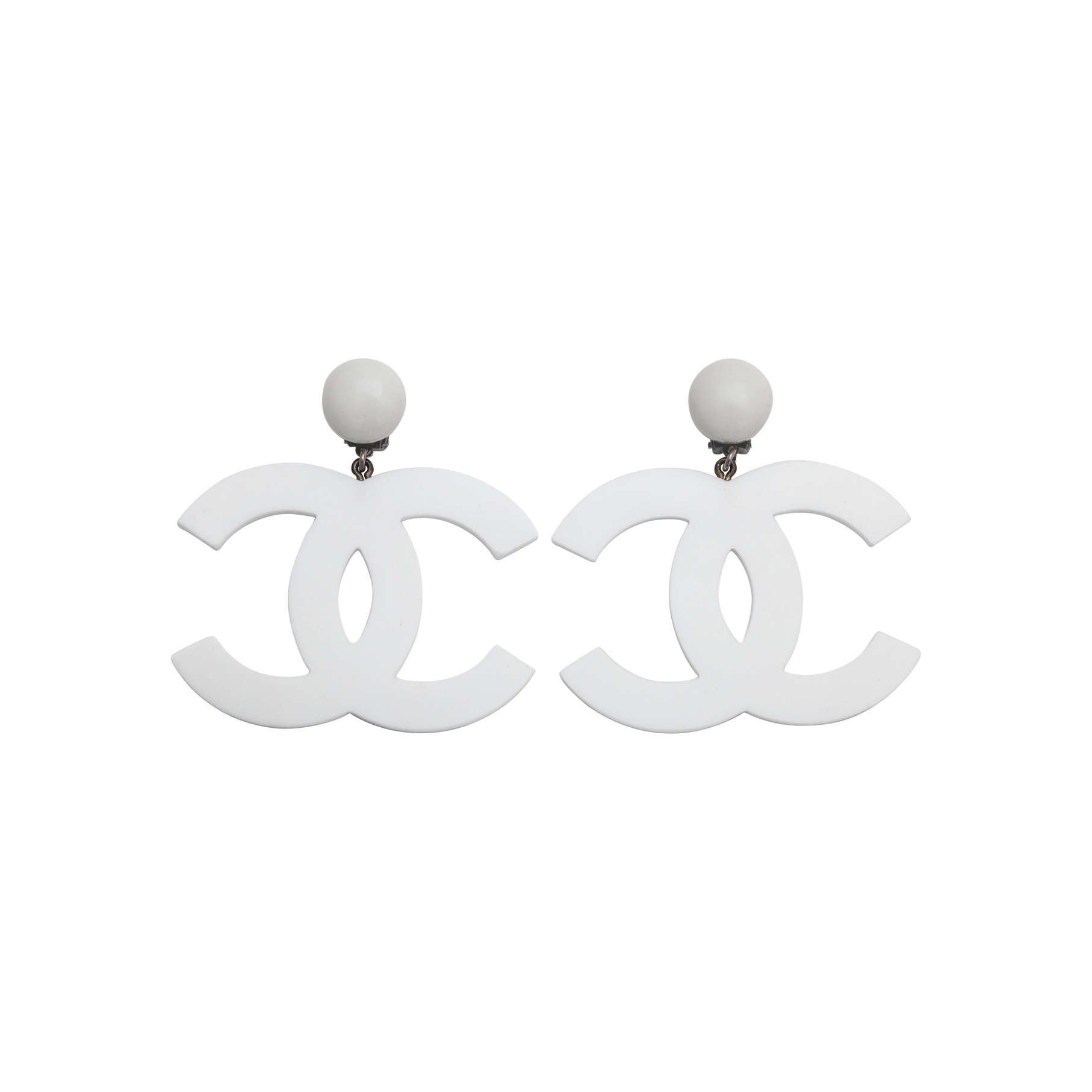 Rare Chanel Large White CC Earrings
