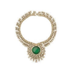 Retro Spectacular Faux Emerald And Diamond Necklace  Trifari