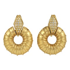 Vintage "Gold" Ribbed Donut Earrings, Costume Jewelry