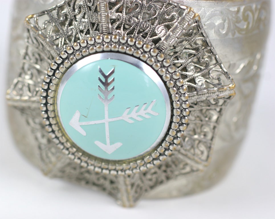 Silvertone Cuff and Earrings, Costume Jewelry In Excellent Condition For Sale In Stamford, CT