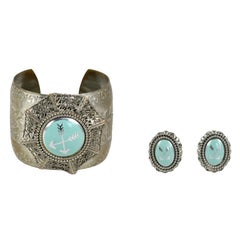 Silvertone Cuff and Earrings, Costume Jewelry