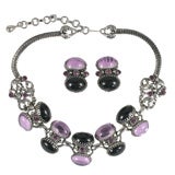 Lavender and Black Jeweled Necklace and Earrings 9