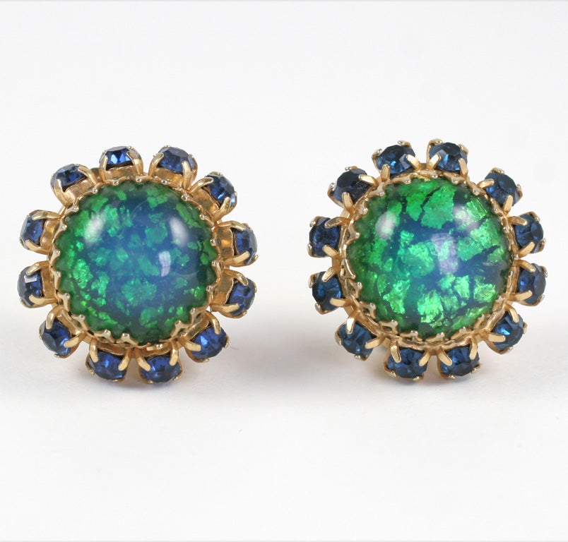 Women's Blue and Green Jeweled Necklace, Bracelet, Earrings