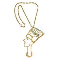 Retro Nefertiti Pendant Necklace, Costume Jewelry