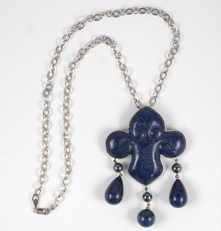 Cabochon Les Bernard Lapis Lazuli Pendant Necklace For Sale
