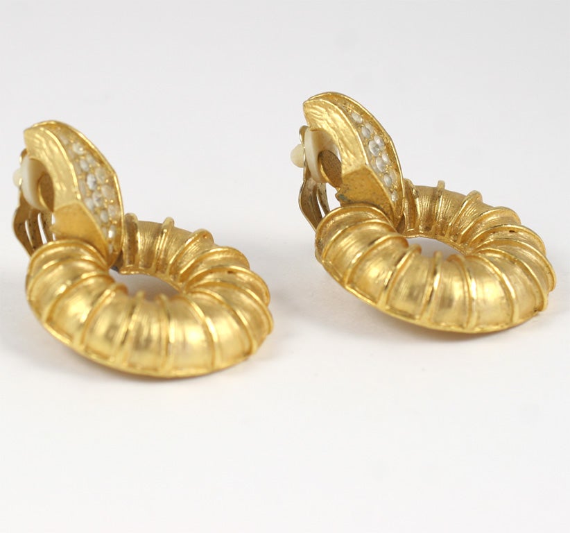 "Gold" Ribbed Donut Earrings, Costume Jewelry For Sale at 1stDibs