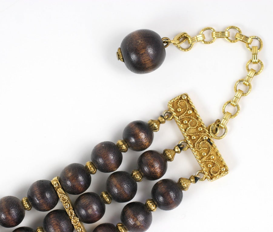 K.J. Lane Wood Beaded Choker Necklace