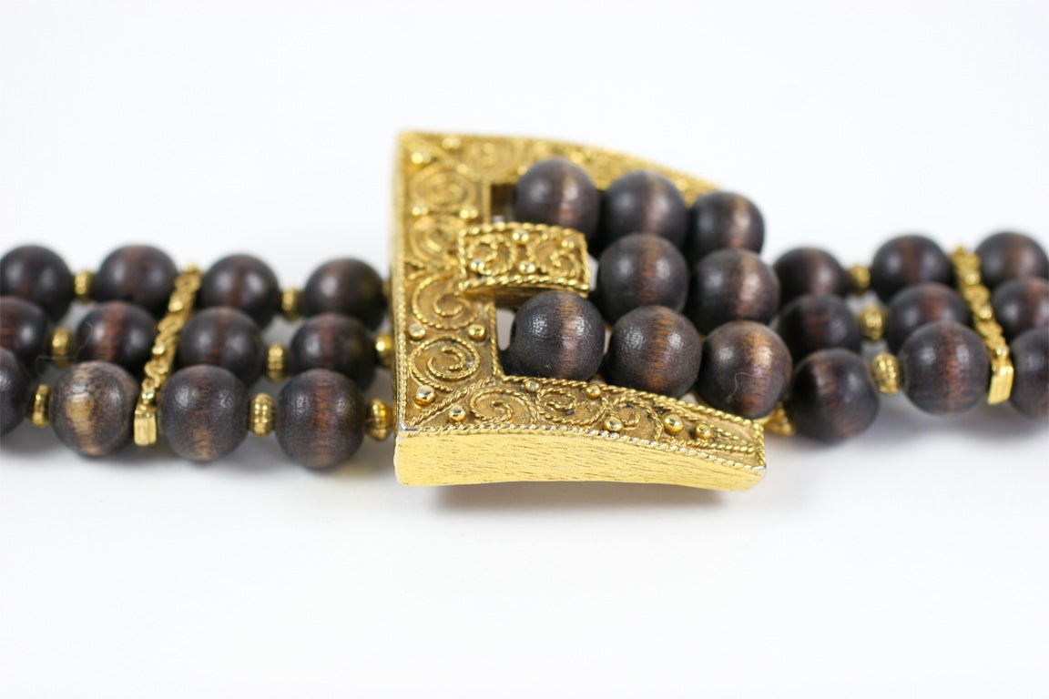 K.J. Lane Wood Beaded Choker Necklace