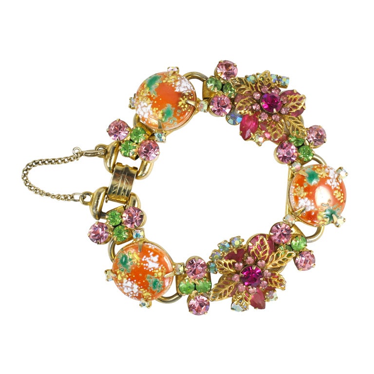 Orange, Green, and Pink Juliana Bracelet, Costume Jewelry For Sale at
