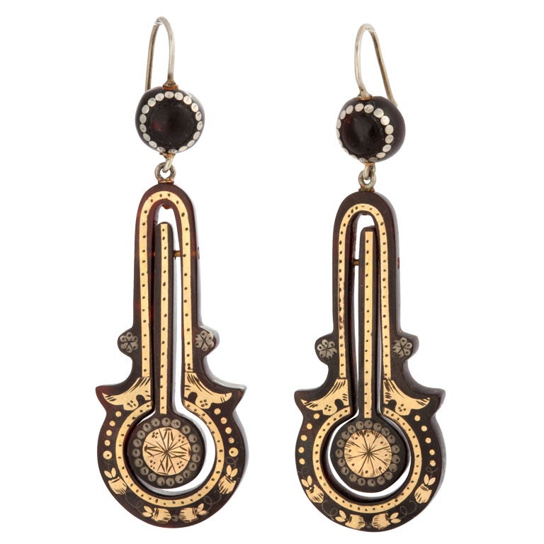 Striking Chandelier Earrings of Tortoise Shell and Gold