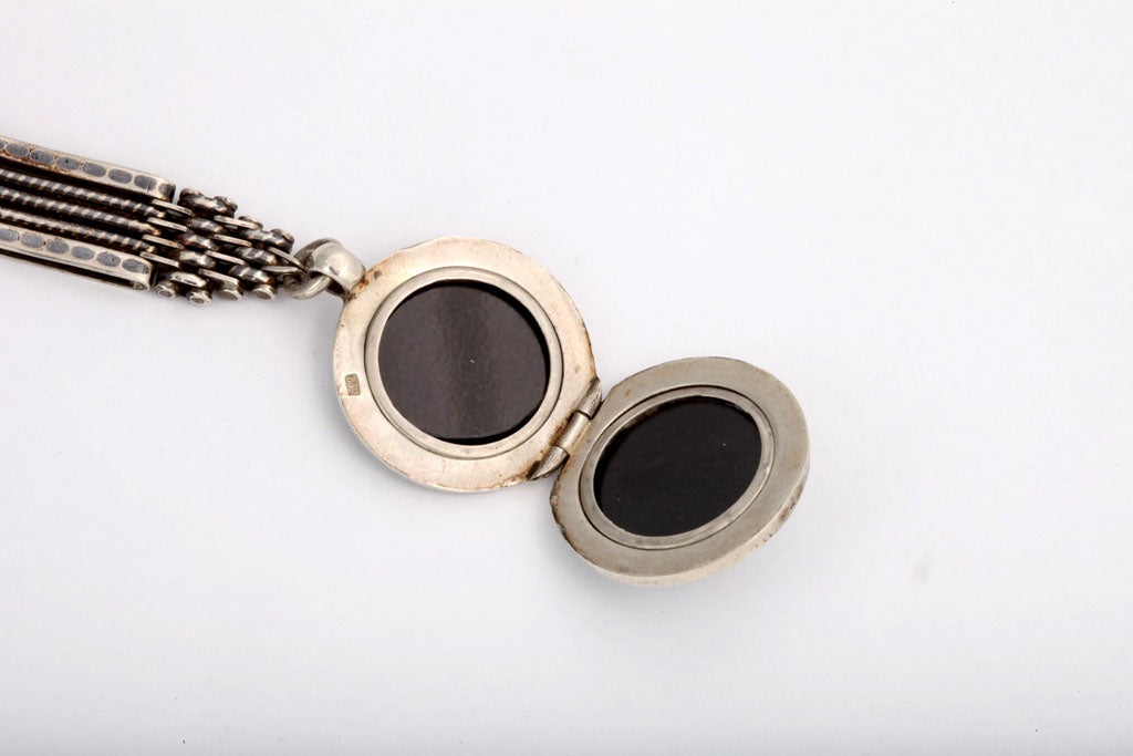 Women's or Men's Silver Niello Locket and Fob