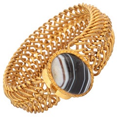 Gilded Victorian Bracelet With Lovely Banded Agate