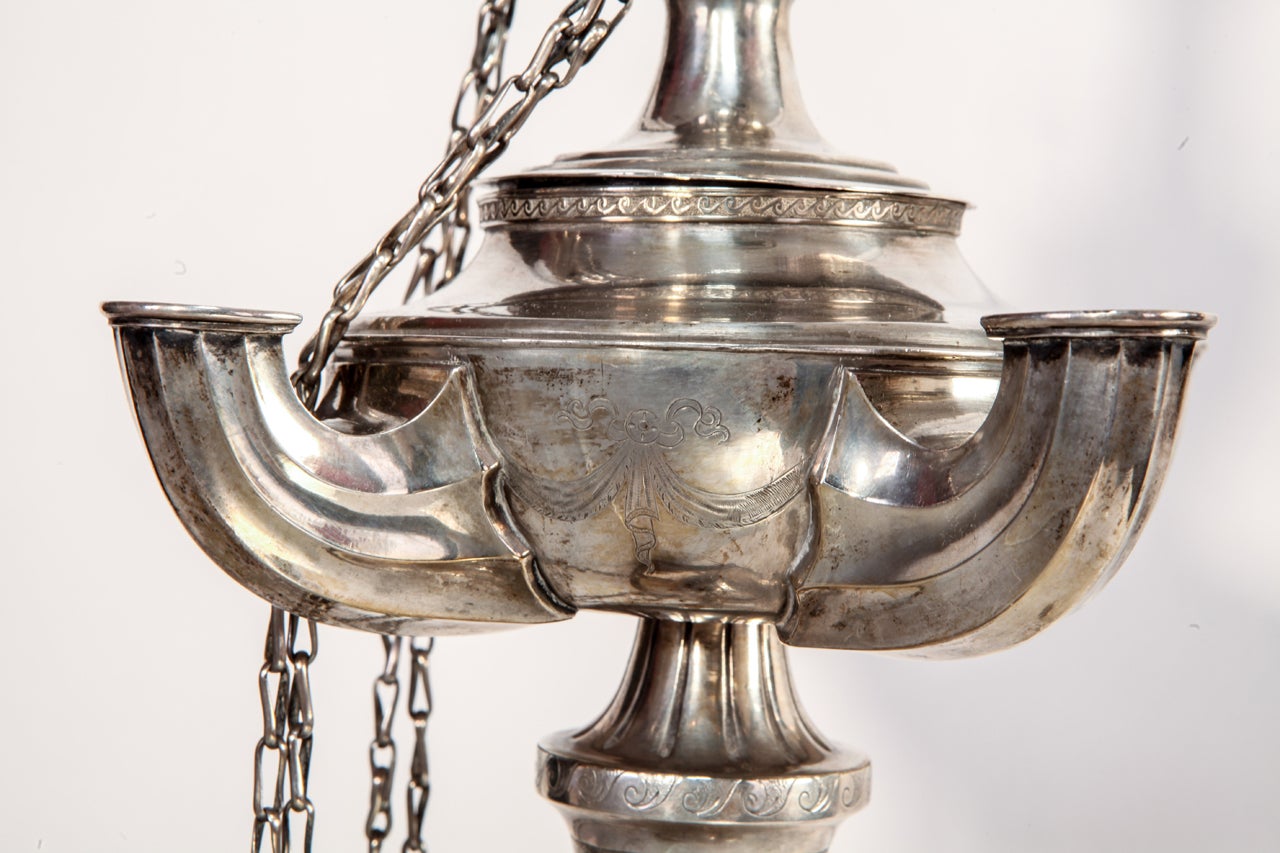 Women's or Men's Antique Silver Oil Lamp Alessandro Maldura For Sale