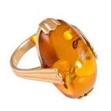 Russian 14k Yellow Gold and Amber Ring