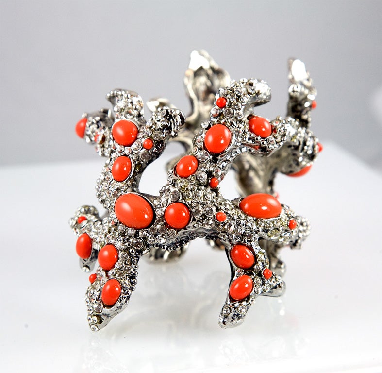 Here is another cuff shaped like branch coral, set with both rhinestones and glass 