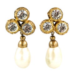 Rhinestone and Pearl Earrings by Chanel