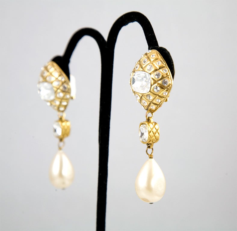 Rhinestone and Pearl Earrings by Chanel 2