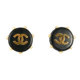 Black Leather Earrings by Chanel