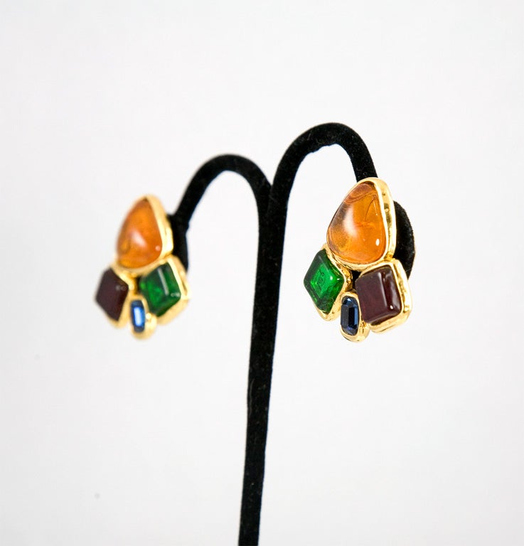Women's Chanel Multi Colored Poured Glass Ear Clips