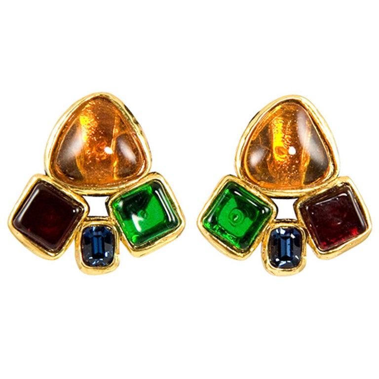Chanel Multi Colored Poured Glass Ear Clips