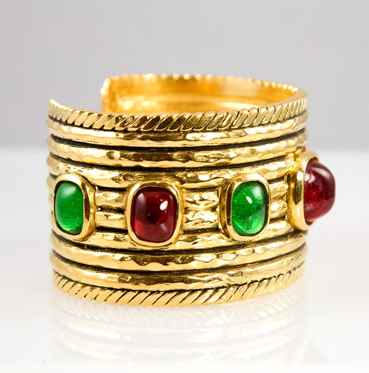 Chanel Gold Tone Cuff with Poured Glass Accents In Excellent Condition In Palm Desert, CA