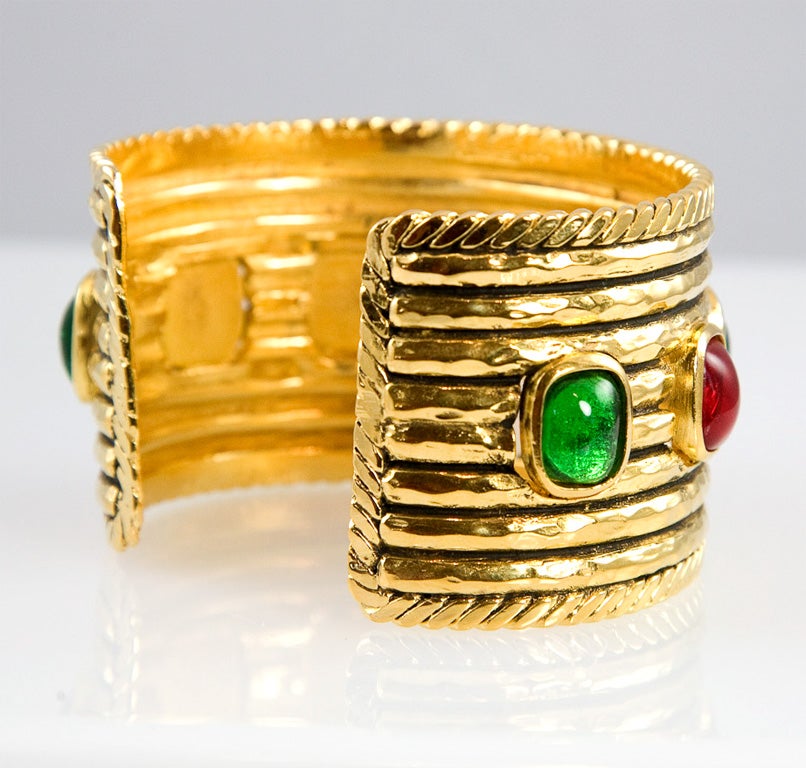 Women's Chanel Gold Tone Cuff with Poured Glass Accents