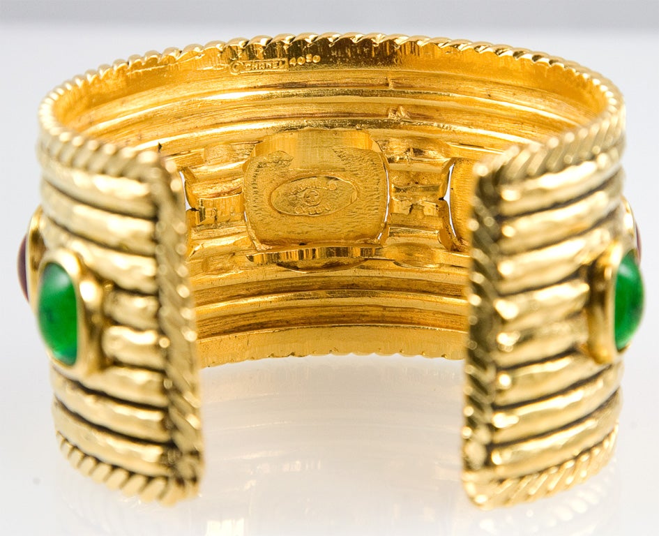 Chanel Gold Tone Cuff with Poured Glass Accents 2