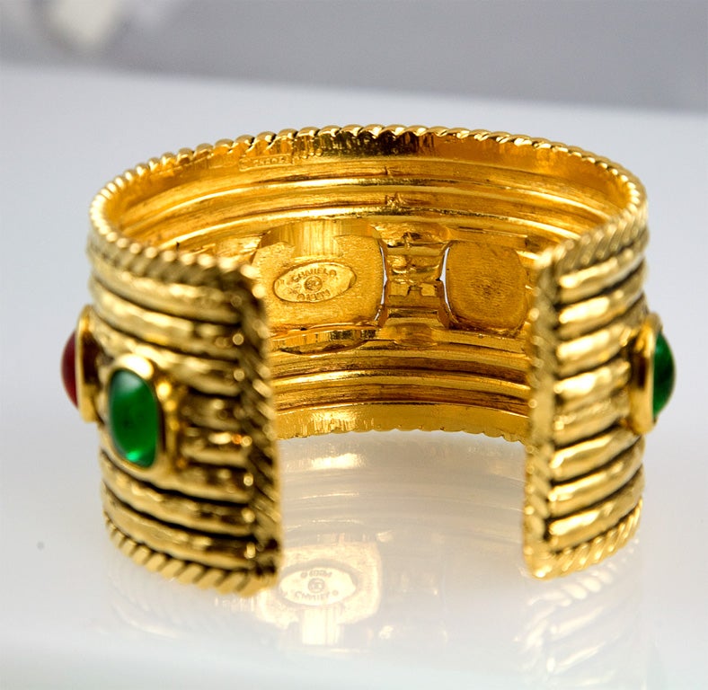 Chanel Gold Tone Cuff with Poured Glass Accents 4