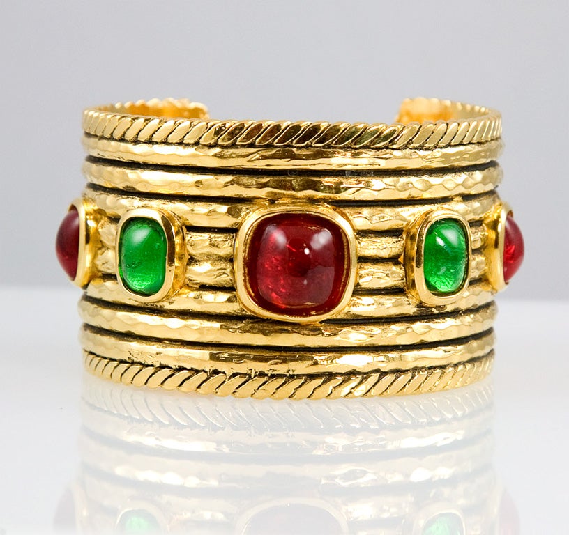 Chanel Gold Tone Cuff with Poured Glass Accents 5