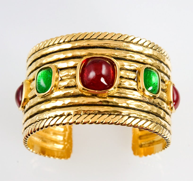Chanel Gold Tone Cuff with Poured Glass Accents 6