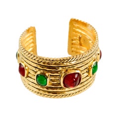 Vintage Chanel Gold Tone Cuff with Poured Glass Accents