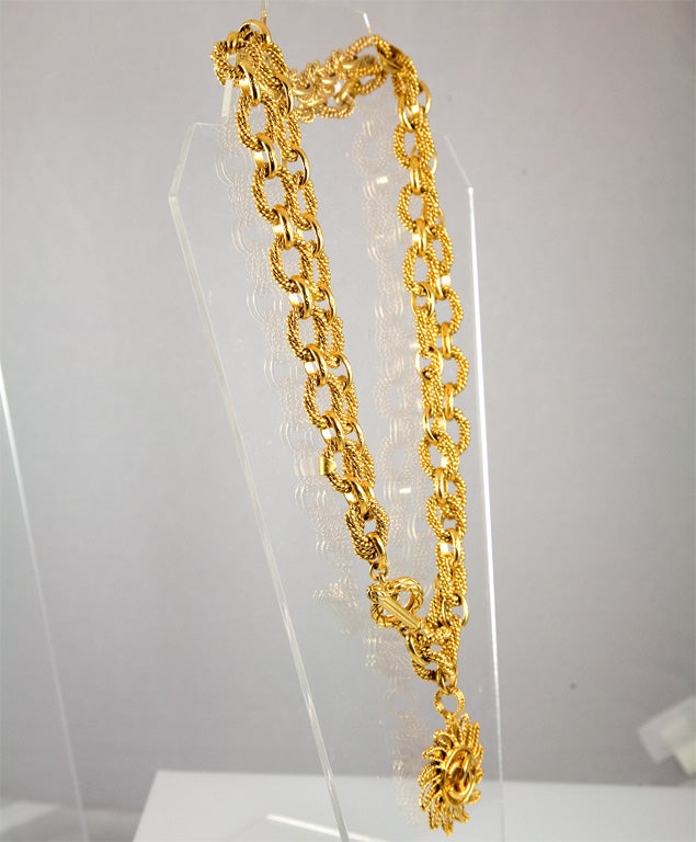 Gold Tone Sun Burst Pendant and Chain by Chanel 3