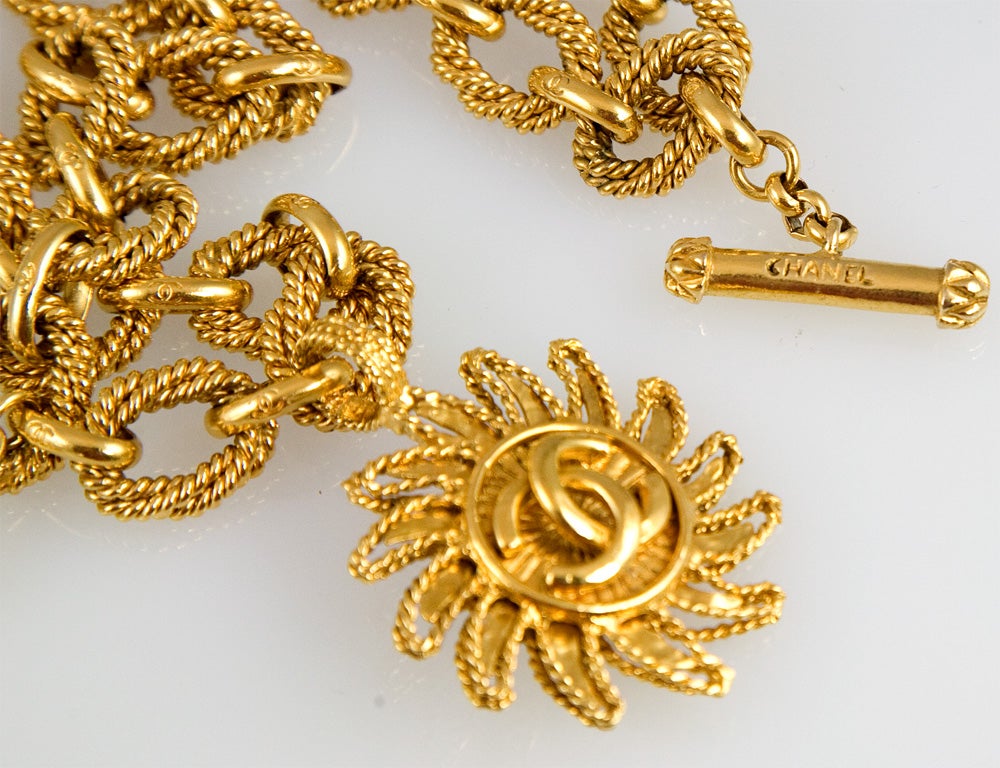 Gold Tone Sun Burst Pendant and Chain by Chanel 6