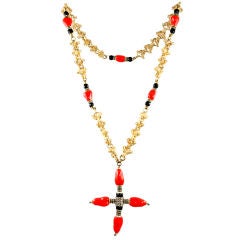 Vintage Glass Bead and Gold Tone Necklace and Pendant