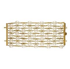 Retro Multi Strand Pearl and Goldtone Bracelet by Chanel