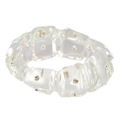 Lucite and Rhinestone Carved Bangle