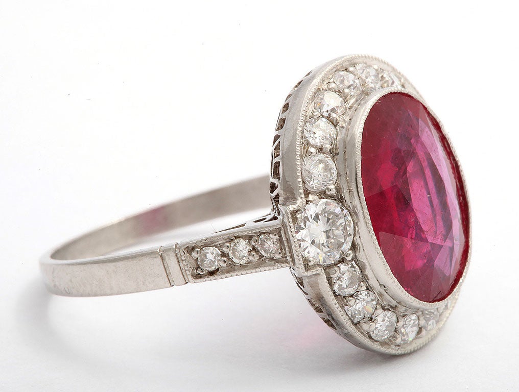 Women's Platinum Art Deco Scissor Cut Ruby and Diamond Ring