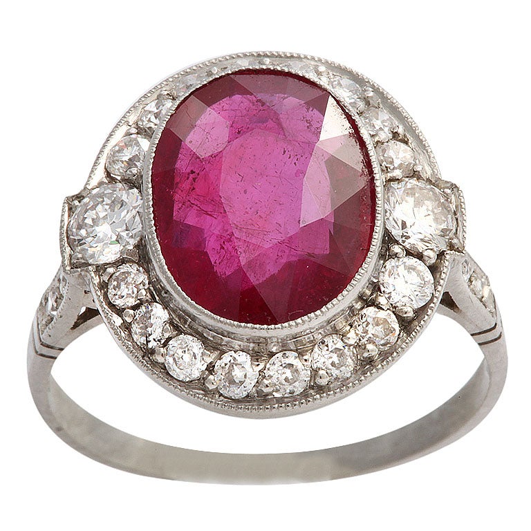Platinum Art Deco Scissor Cut Ruby and Diamond Ring