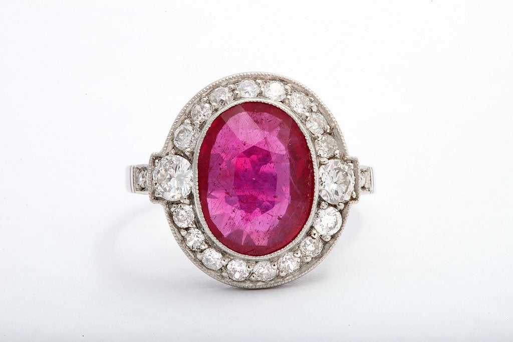 Platinum Art Deco Scissor Cut Ruby and Diamond Ring at 1stdibs