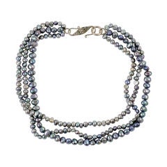 Gray Seed Pearl Necklace with Sterling Silver Clasp