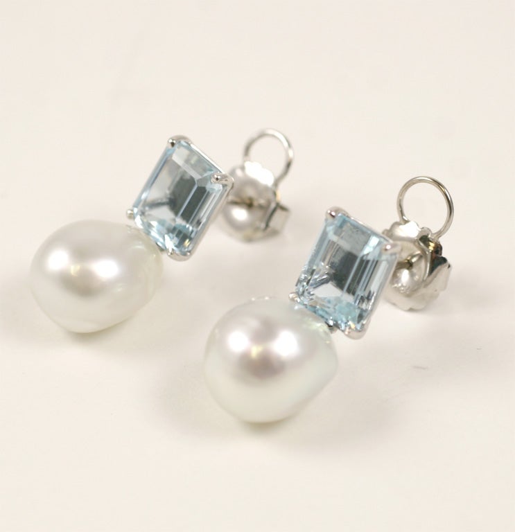 Aquamarine and Baroque South Sea Pearl  Earrings 1
