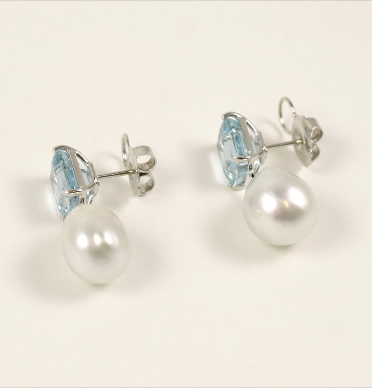 Aquamarine and Baroque South Sea Pearl  Earrings 3