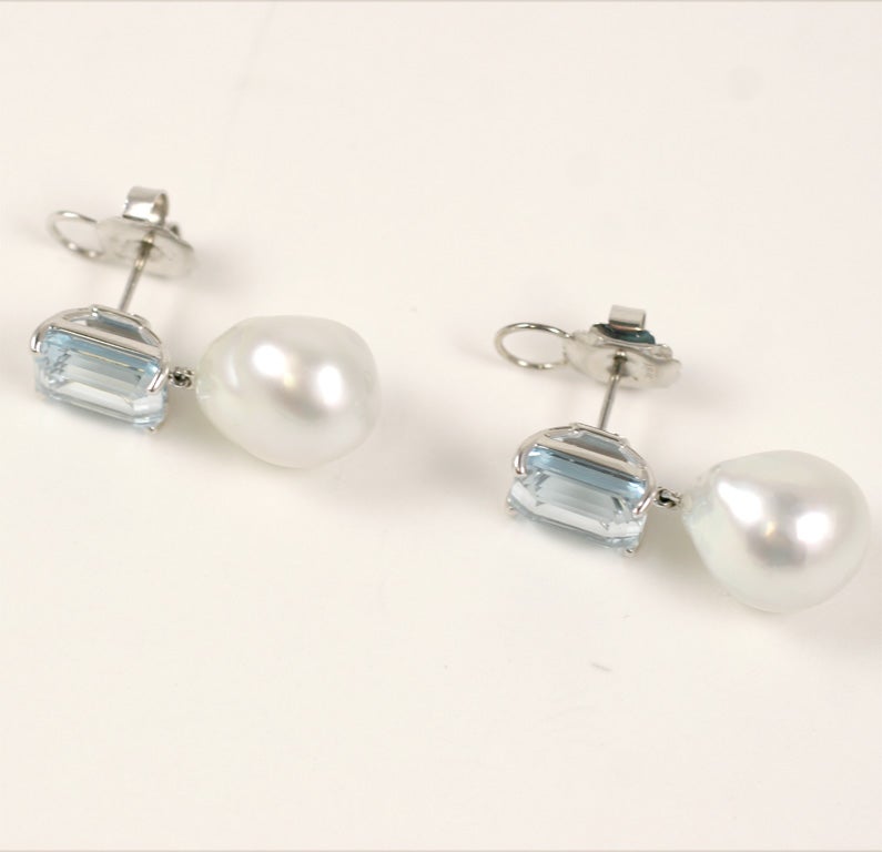 Aquamarine and Baroque South Sea Pearl  Earrings 4