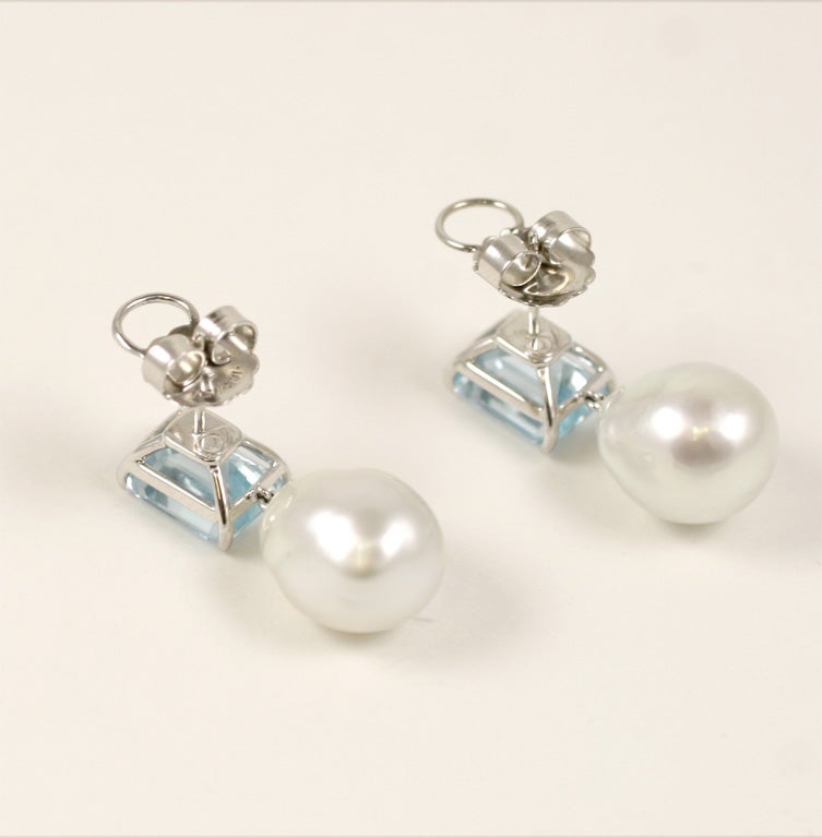 Aquamarine and Baroque South Sea Pearl  Earrings 5