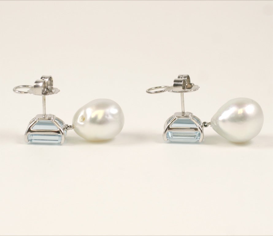 Aquamarine and Baroque South Sea Pearl  Earrings 6
