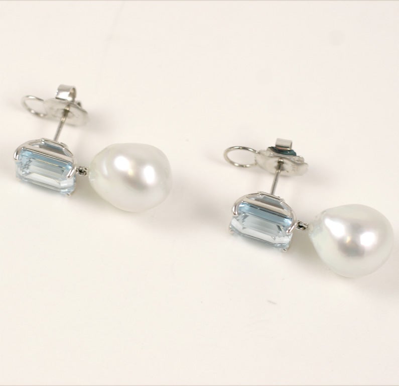 Aquamarine and Baroque South Sea Pearl Earrings at 1stDibs