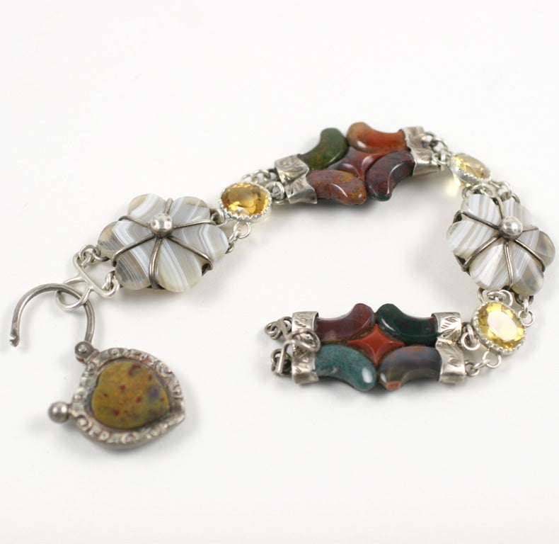Victorian Scottish Agate Padlock Bracelet with Citrines 5